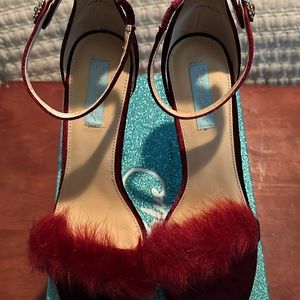 Brand new Betsey Johnson beautiful burgundy fur heels ! 3 inch heel